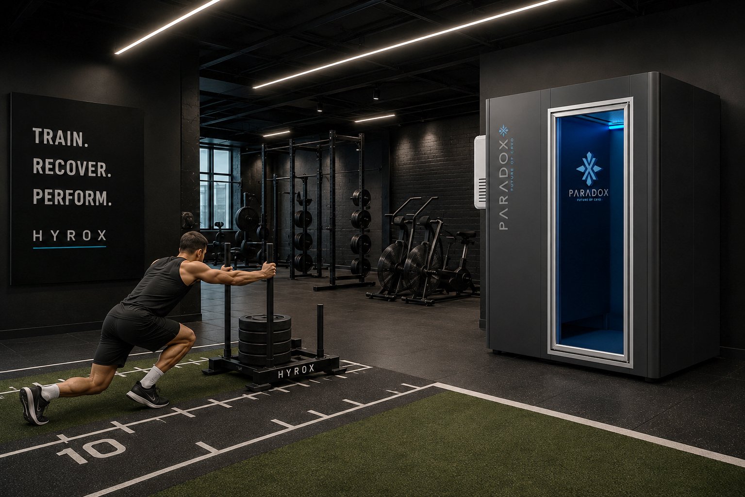 The Paradox Cryotherapy Chamber in a calm, natural wellness setting with bamboo